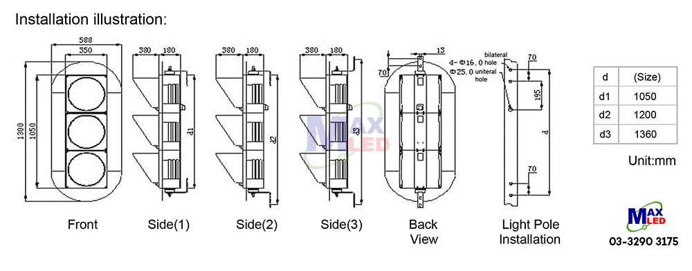 LED Traffic Signal Lights Dimension | LED Traffic Signal Lights Malaysia | Max LED Display Technologies (M) Sdn Bhd